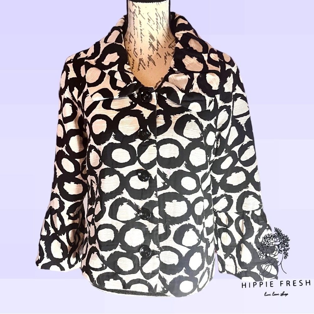 Samuel Dong Graphic Black & Cream Textured Jacket Size M